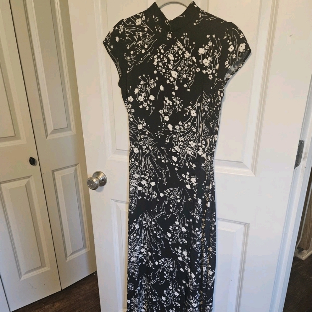 Reformation Black and White Floral Midi Dress